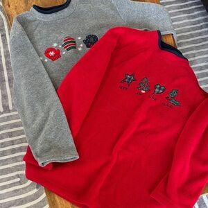 Set of 2 Croft & Barrow Gray and Red Holiday Fleece Tops